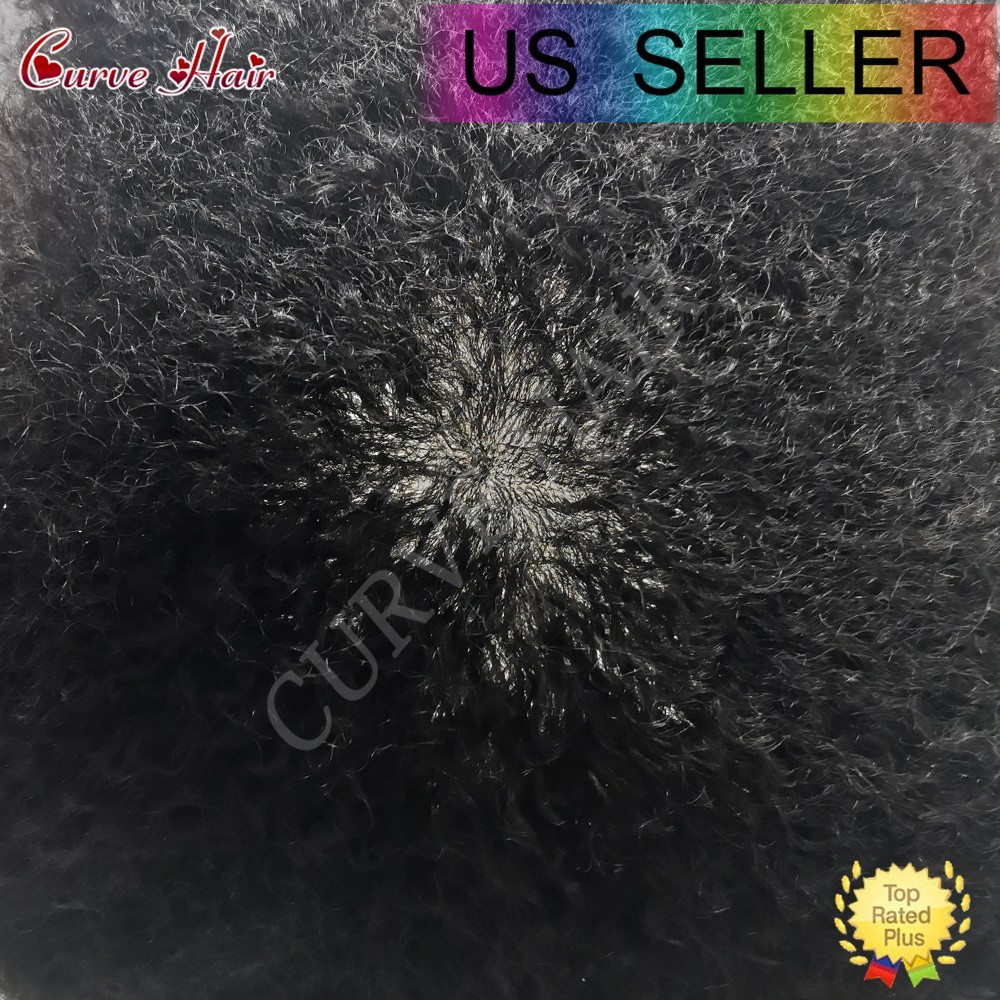 African American Men Wig 6mm Afro Curly Mens Toupee Full Poly PU Hair Systems