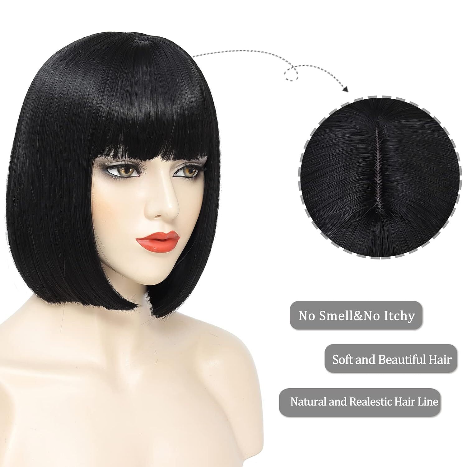 Black Bob Wig with Bangs 13″ Short Bob Wigs Women Short Black Wig Heat Daily USA