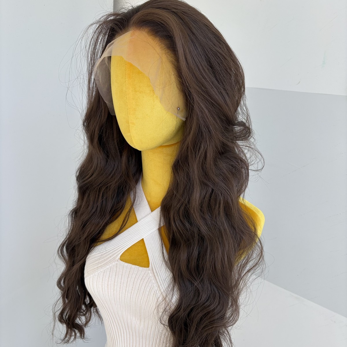 Layered Brown Lace Frontal Wigs Heat Resistant Synthetic Hair Long Wavy