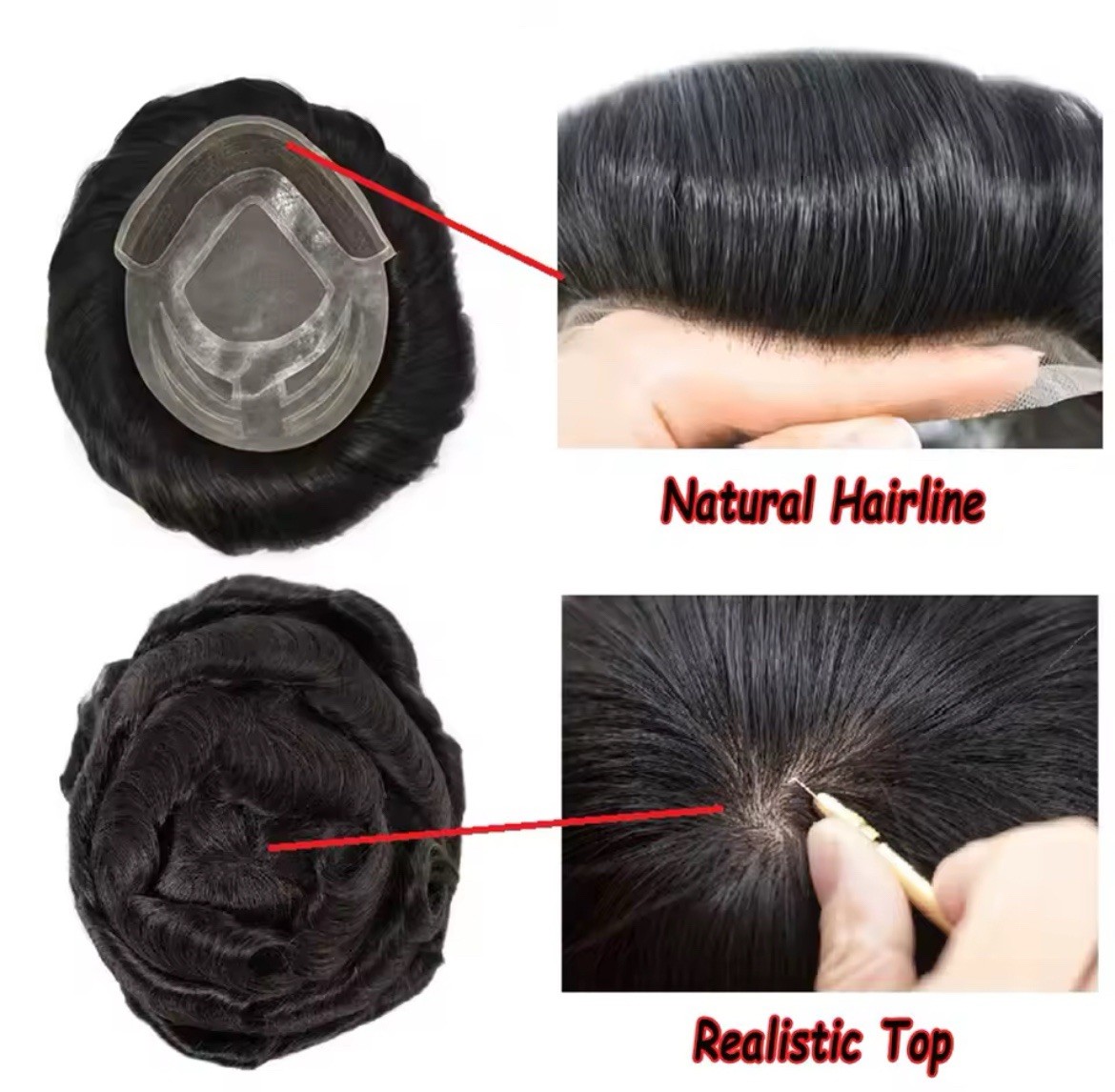 Men’s Human Hair Toupee Hairpiece Lace Front Mono Mono Base Tape-In 10in