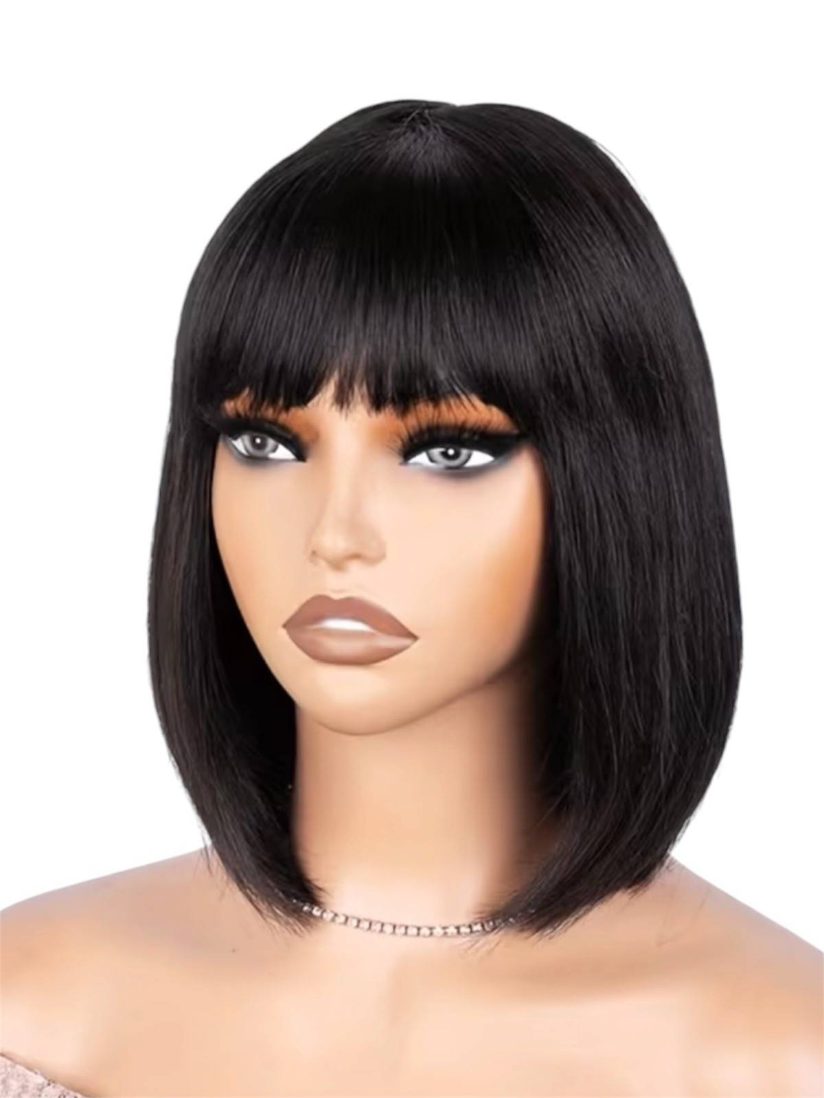 Women’s Synthetic Straight Bob Wig Classic Cap Pull-On Black Heat-Resistant