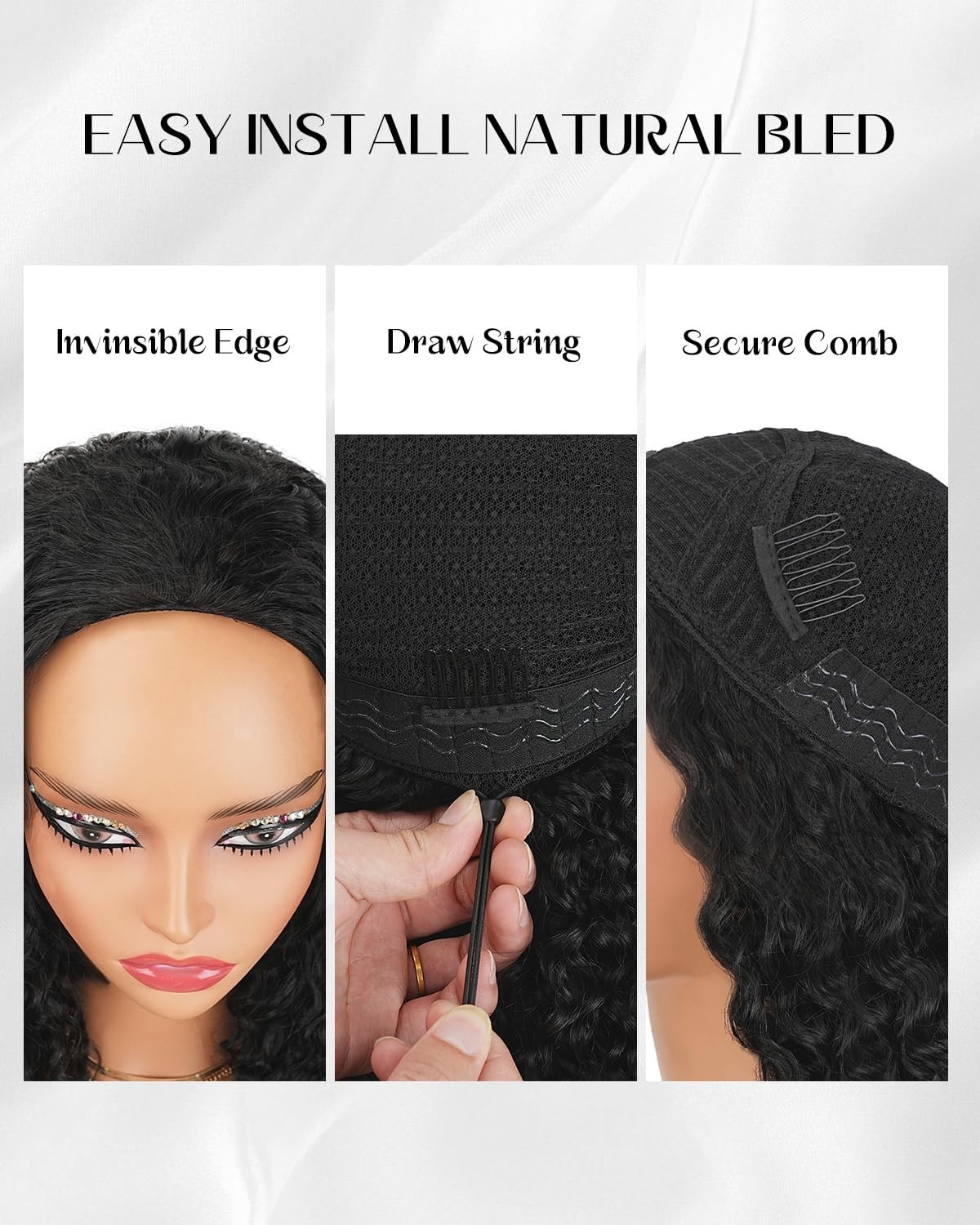 Curly Half Wigs for Black Women – 26″ Glueless Drawstring Human Hair, 180% Densi