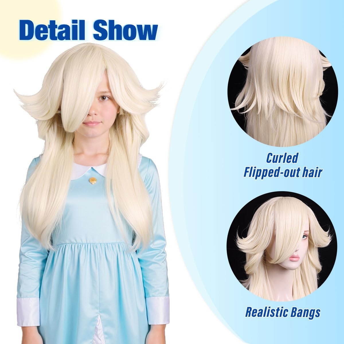 Long Wavy Blonde Princess Cosplay Wig for Women Halloween Party Costume (Smal…