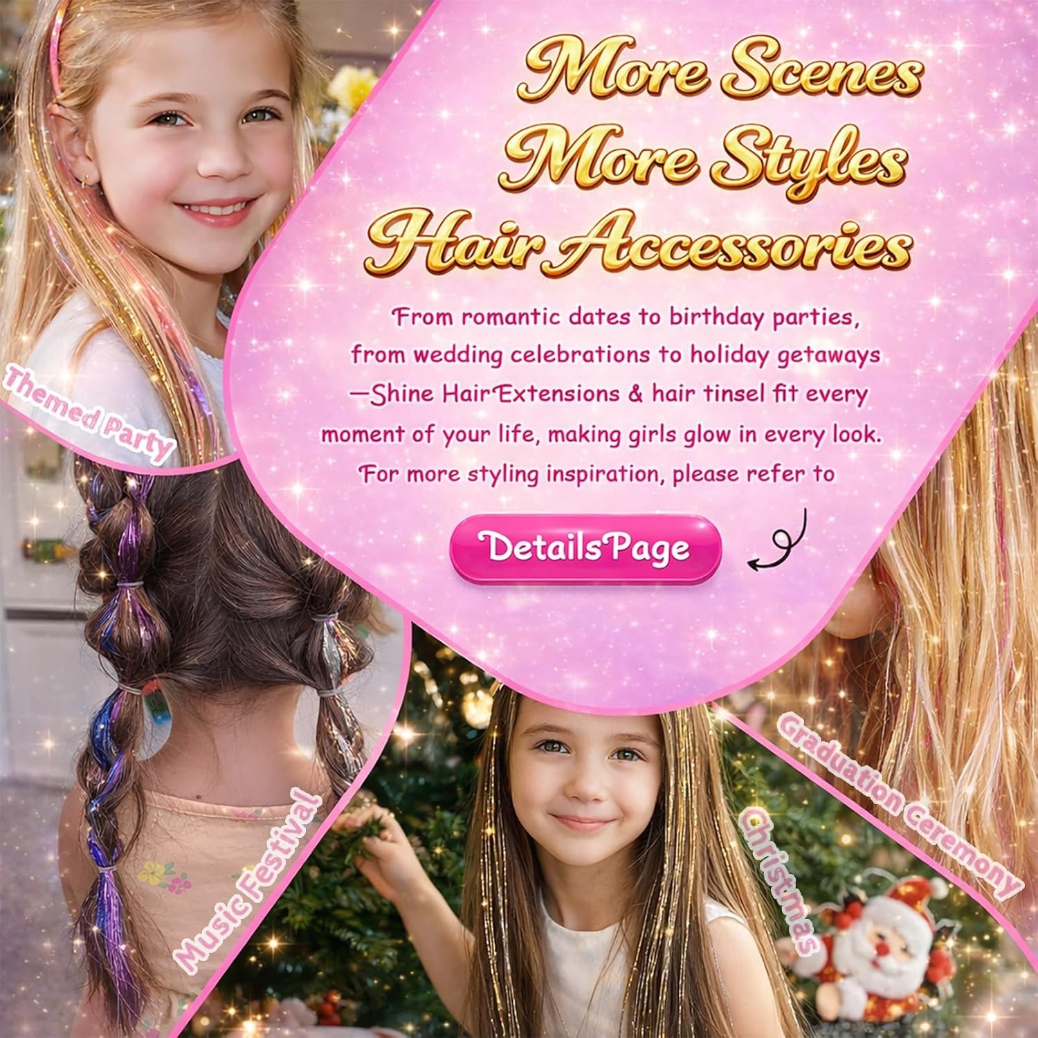 Hair Tinsel, 22 Colors Fairy Hair Tinsel Kit for Girls Women 48 Inch 8800 Str…