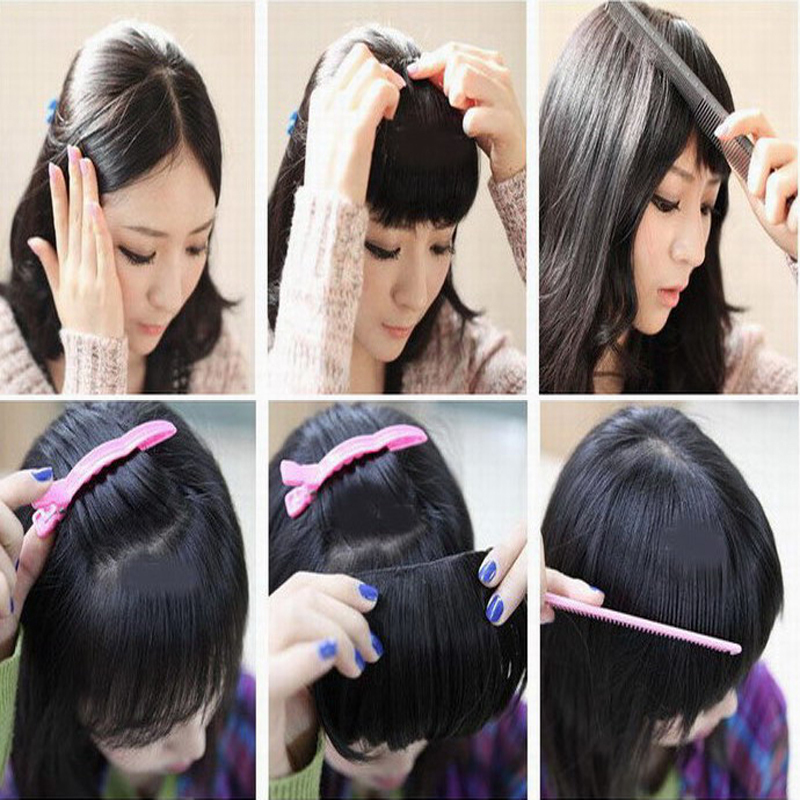 Neat/Side Bangs Real as Human Hair Extensions Clip in Fringe Front Hairpiece USA