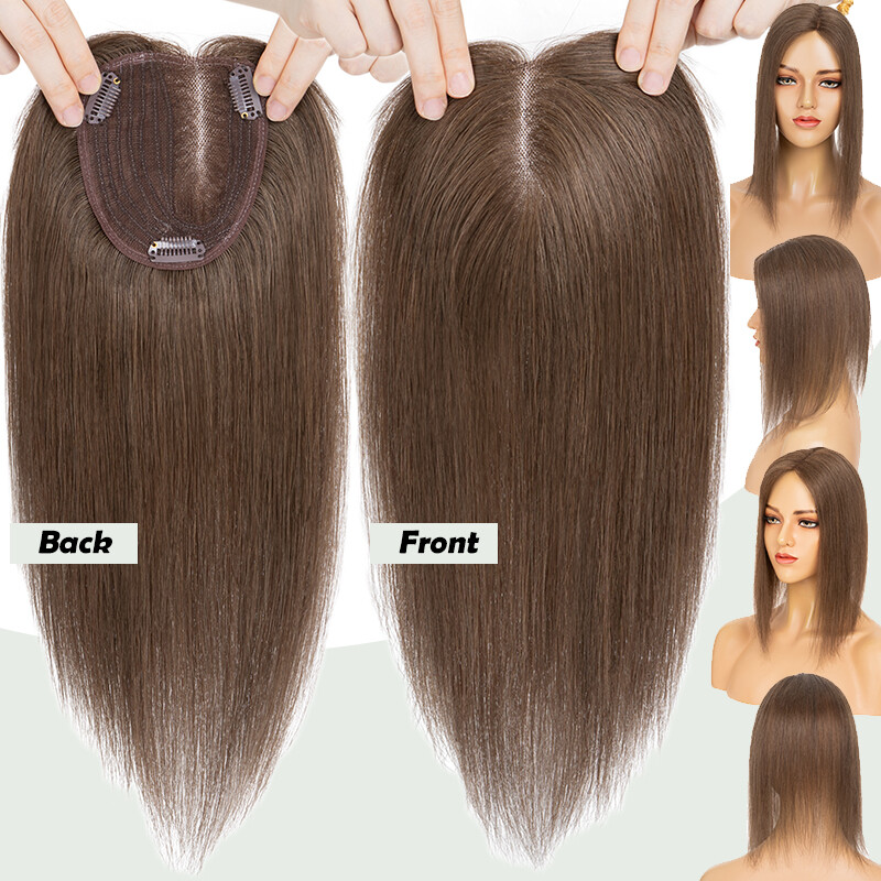 Clip in Real Remy Human Hair Topper Women’s Ombre Hairpiece Top Toupee Side Part