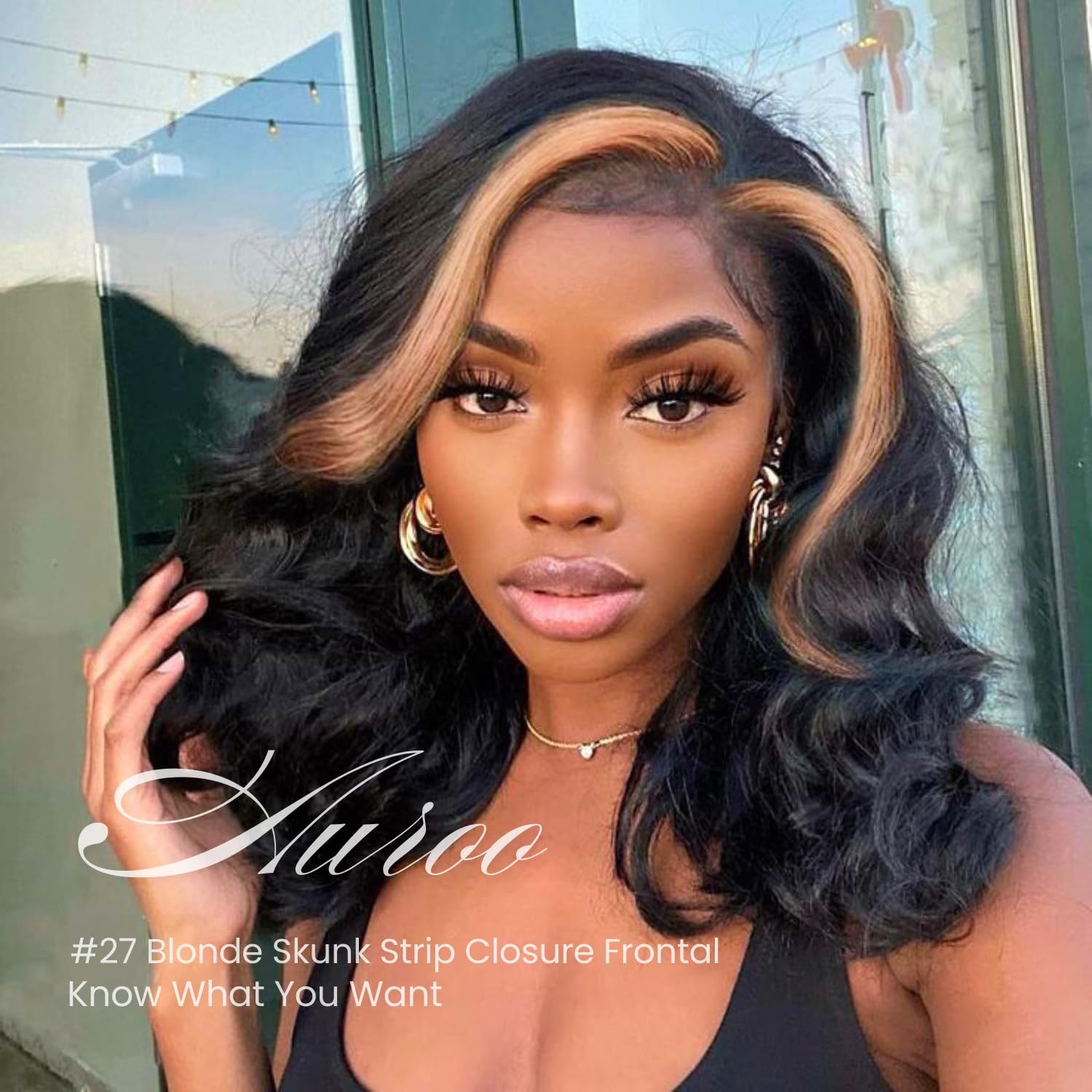 Auroo 13X4 Honey Blonde Highlight Frontal Closure Only Human Hair Body Wave 12A