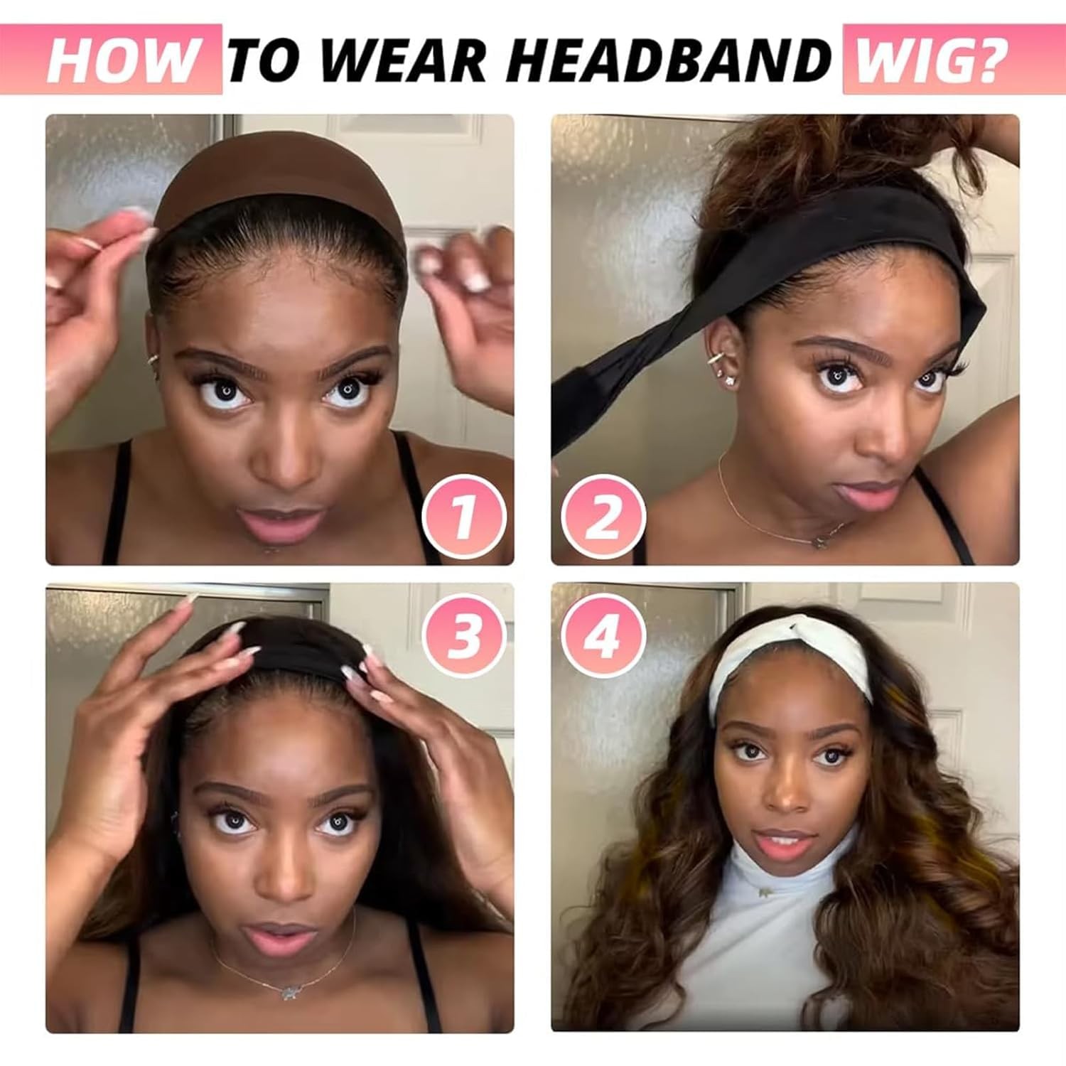 Ghaadd Headband Wig Human Hair Body Wave Wigs for 16 Inch, black
