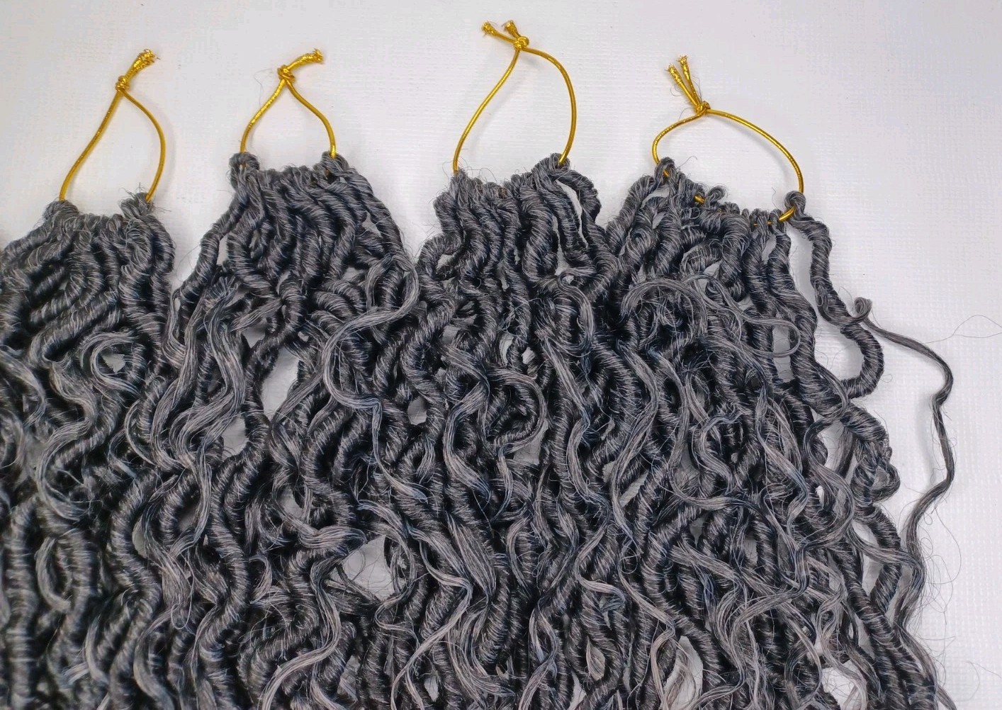 14 Inch Black & Grey Ombre Synthetic Hair Curly 5 Bundles 60 Strands Total