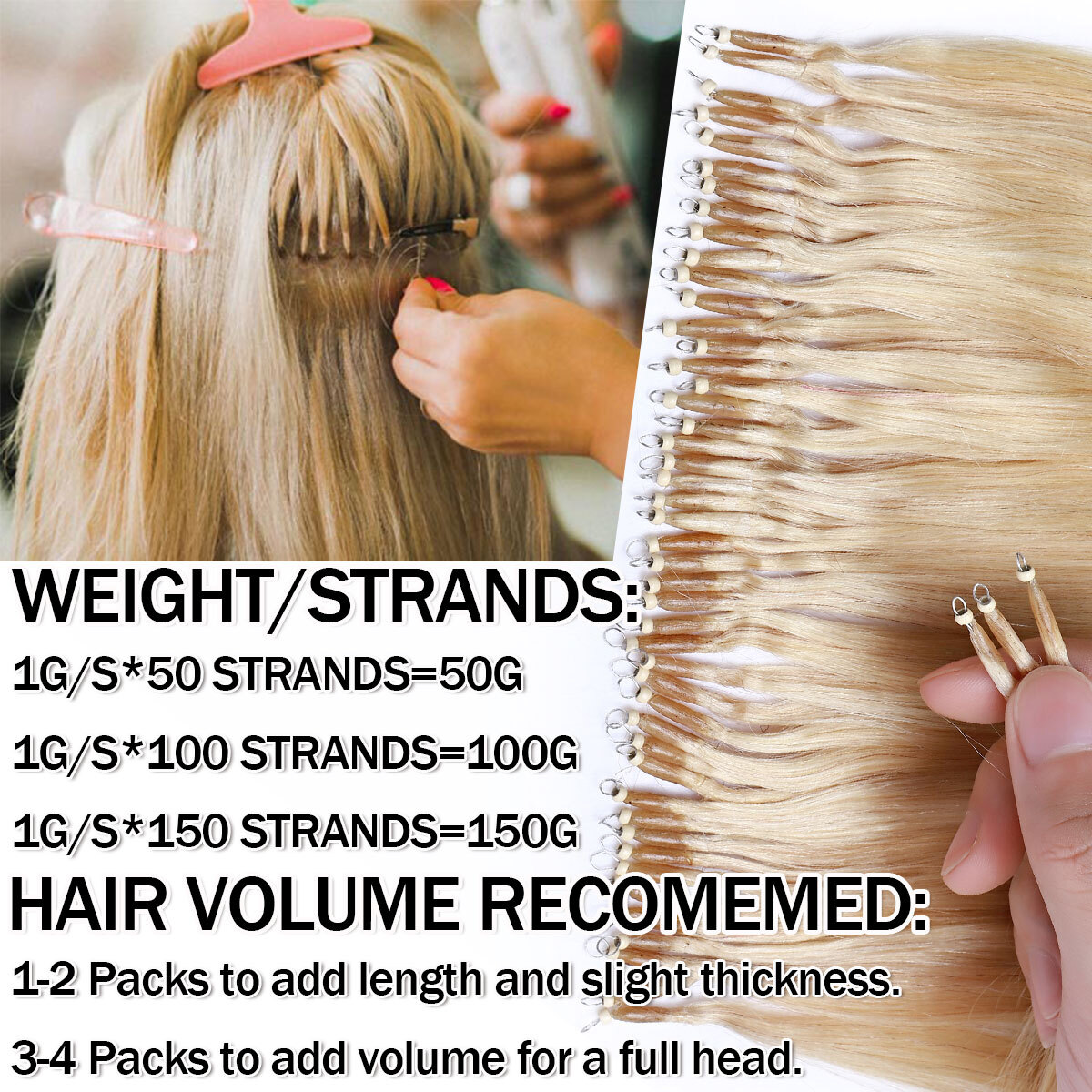 Russian Remy Nano Ring Tips Human Hair Extensions Thick 200S Full Head Highlight