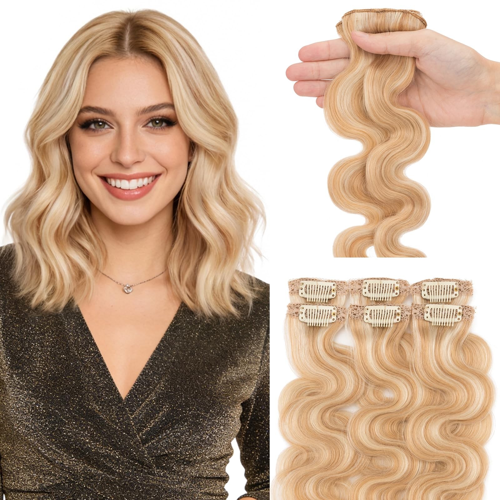 Hairro Body Wave Clip In Short Hair Extensions Real Human Hair 6Pcs Clip Ins