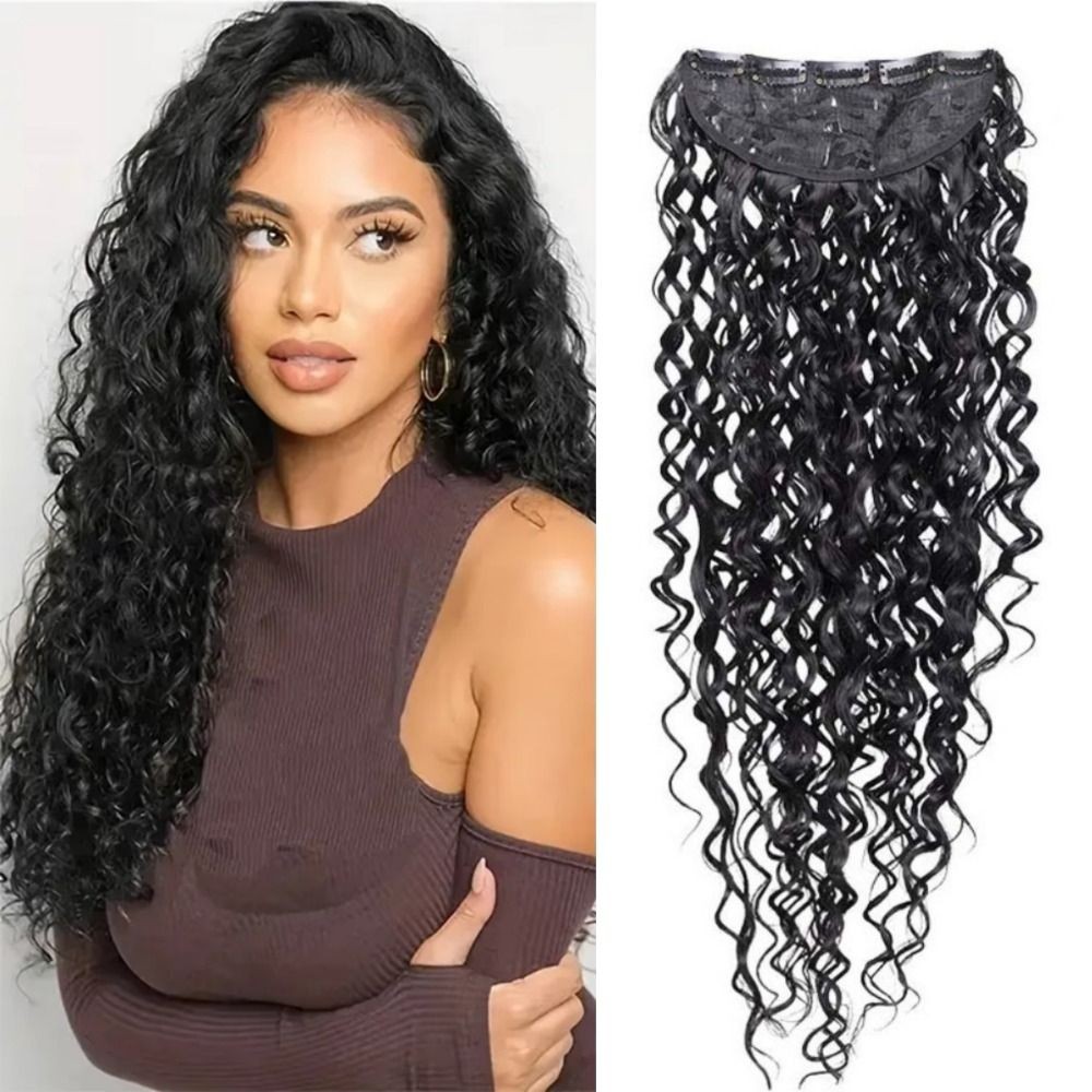 Black Synthetic Hair Extensions Natural Long Curly Thick Hair Easy to Wear