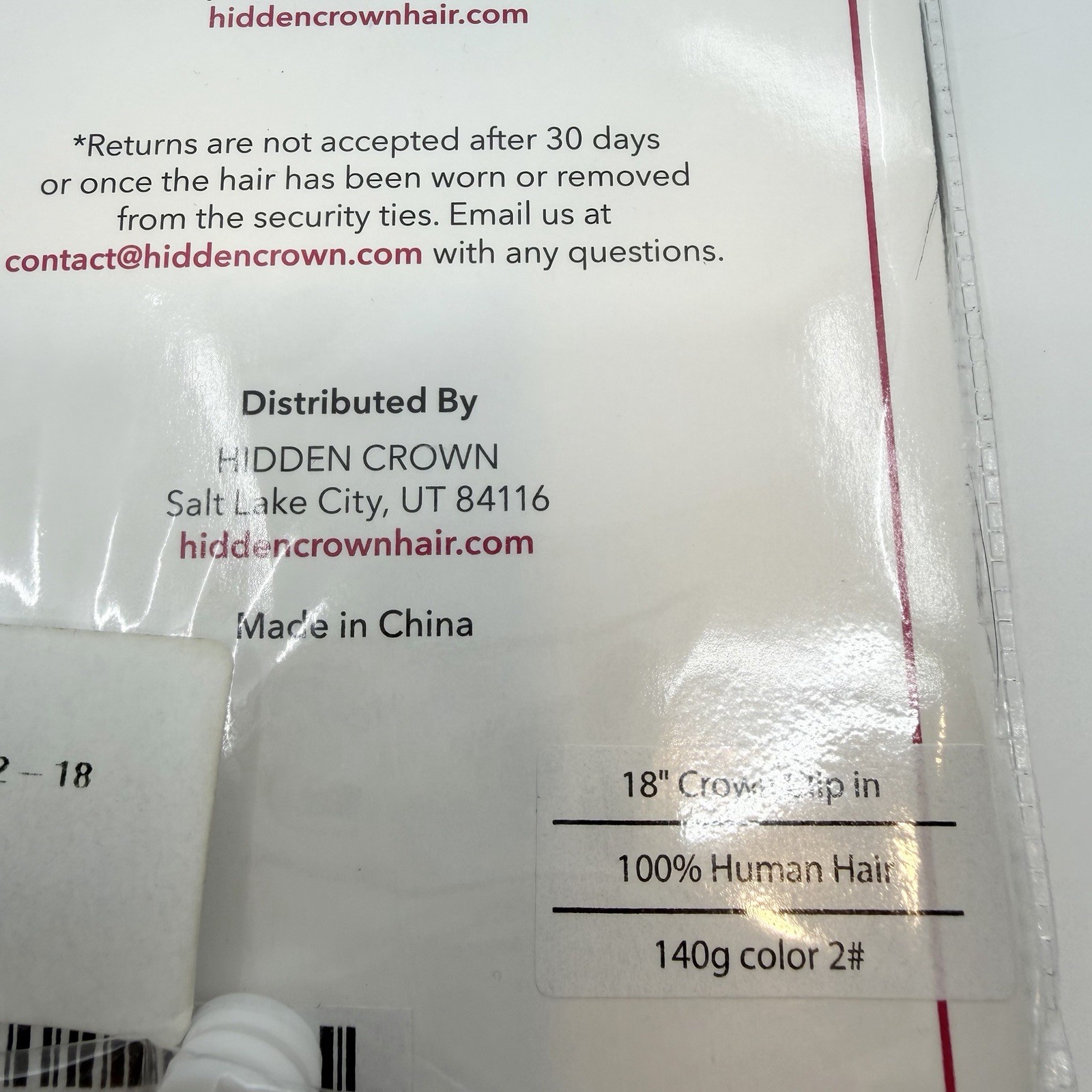 Hidden Crown 18” Crown Clip In Human Hair #2 Off Black 140g New Remy Hair Unused