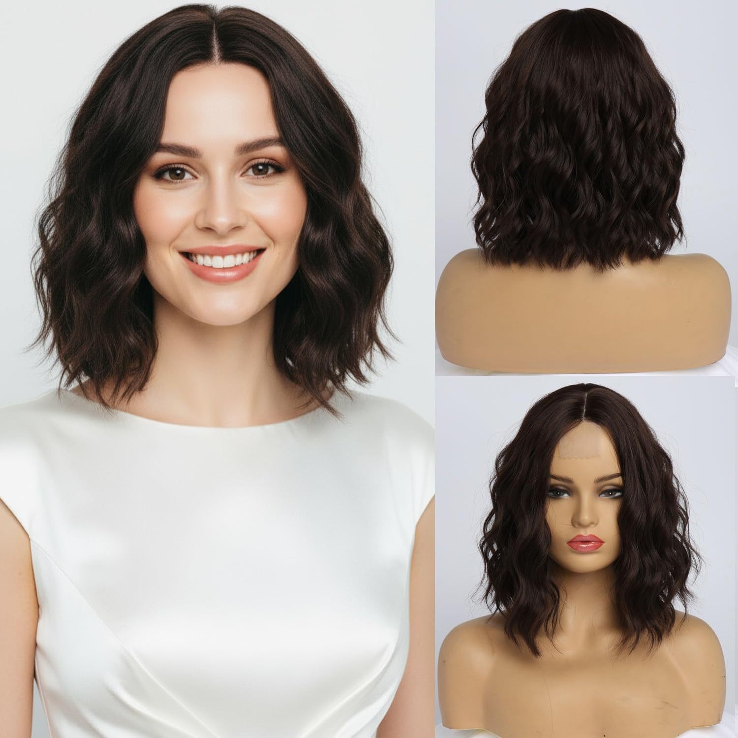 European American Medium Long Water Wave Wig Heat Resistant Synthetic Full Head