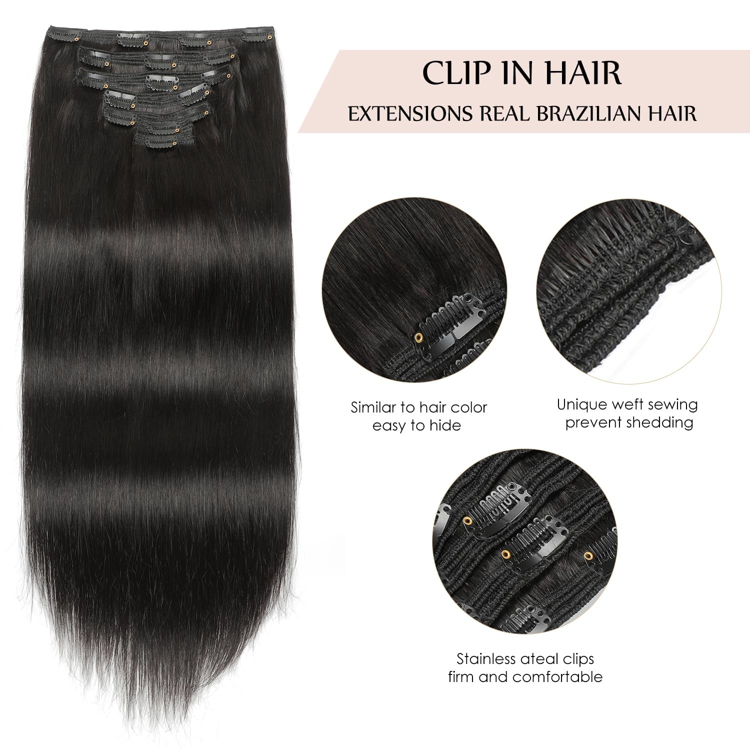 Sisily Clip In Hair Extensions Real Human Hair16 Inch 140G Natural Straight