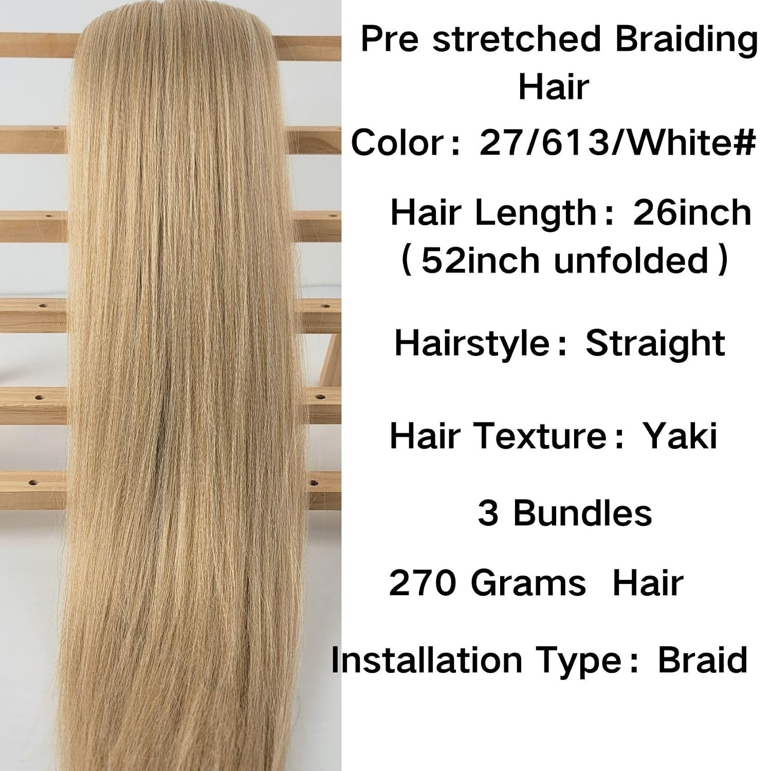 Honey White Blonde Pre-Stretched Braiding Hair 52in | Multi-Color Synthetic Y…