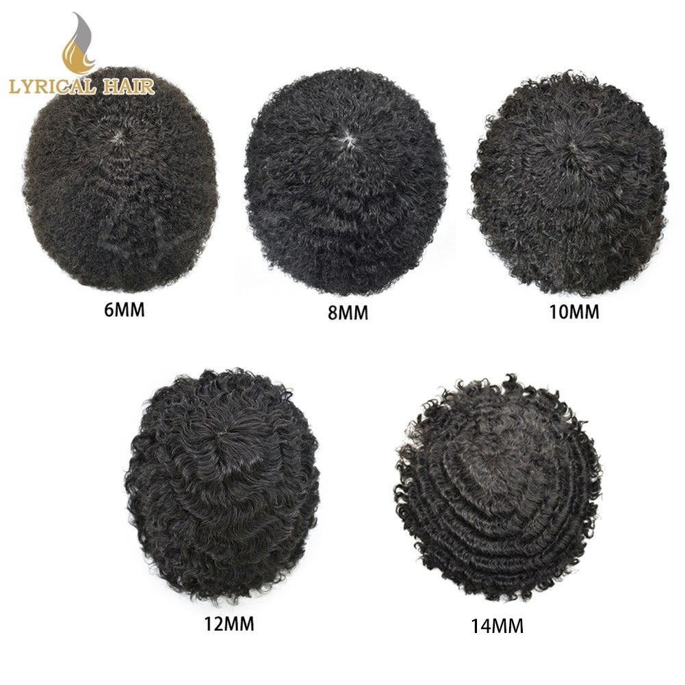 Hair Units For Black Men Injection PU Afro Toupee Kinky Curly Human Hair System