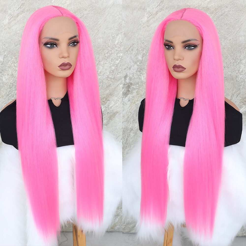 Glueless Synthetic 32inch Long Straight Lace Front Wigs Pre Plucked Women Party