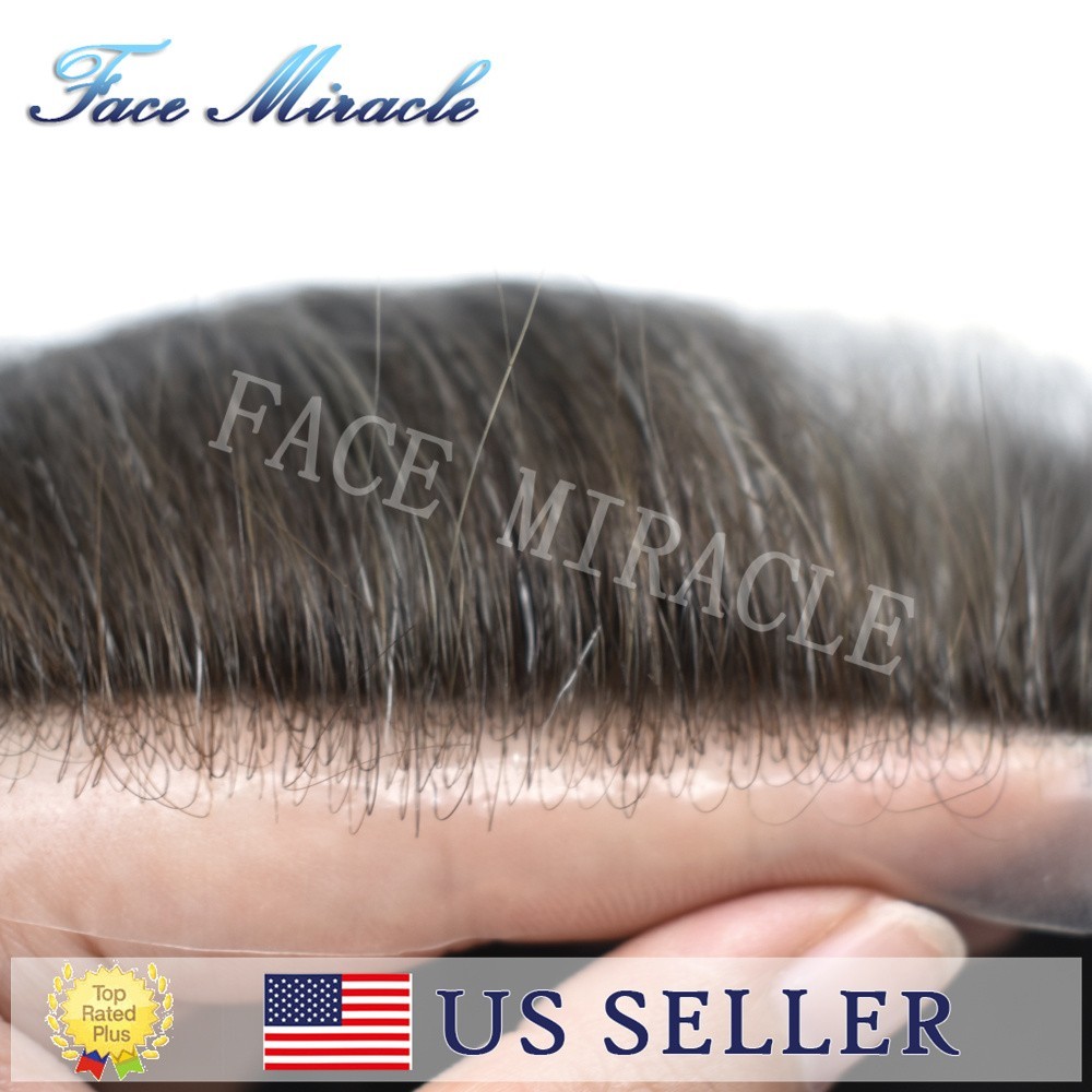 Super Thin Skin Mens Toupee Human Hair Systems PU V-looped Hairpiece Replacement