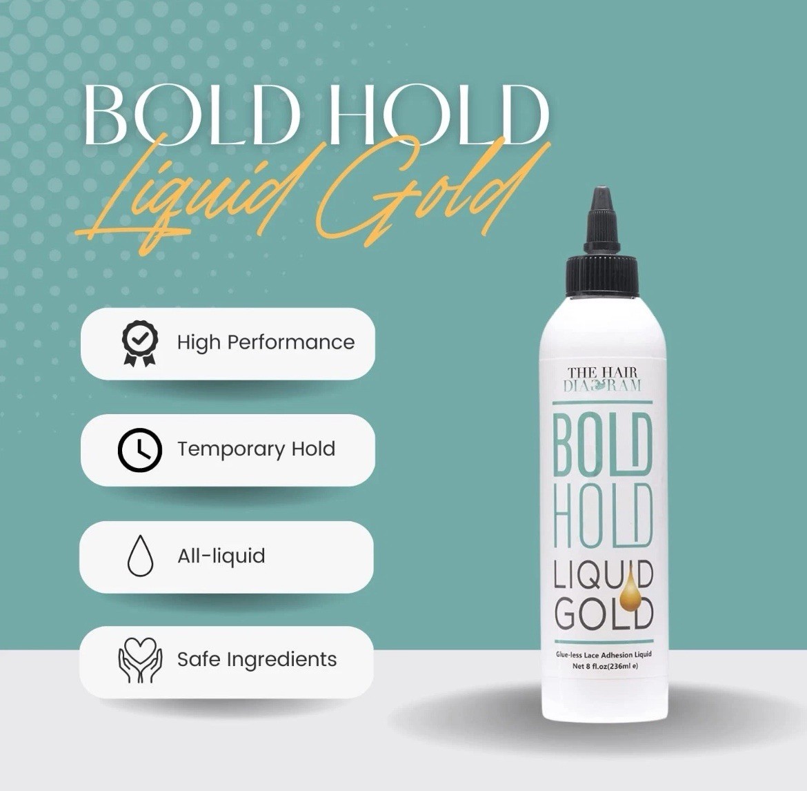4oz Alcohol-Free Bold Hold Liquid Gold: Perfect Glueless Hair Gel Solution