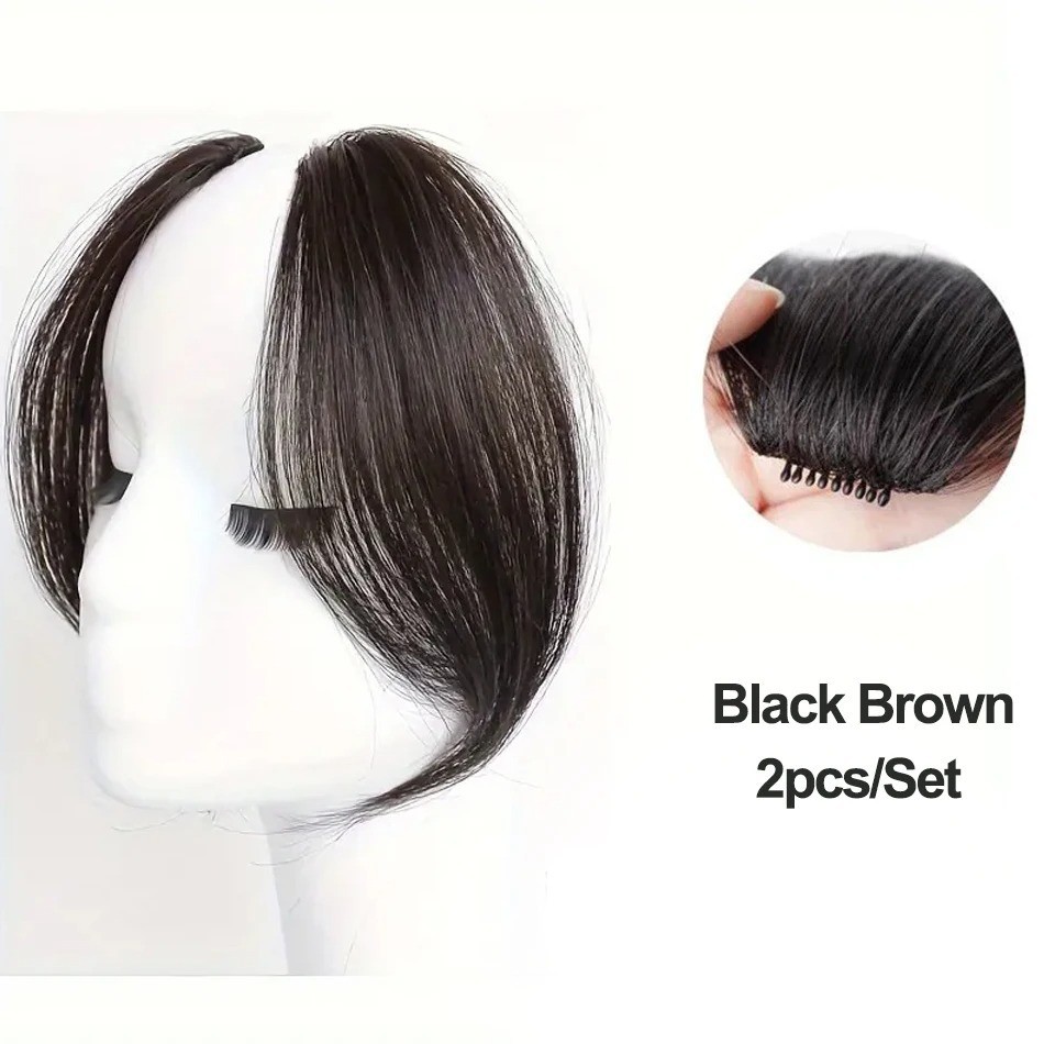 2pcs Side Bangs Synthetic Hair Extension Easy Clip In Gradient Bangs Natural