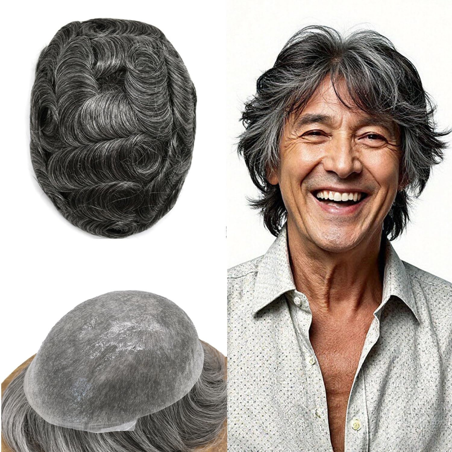 Mens Toupee Wig Thin Skin V-Loop Men Hairpiece Replacement System Units