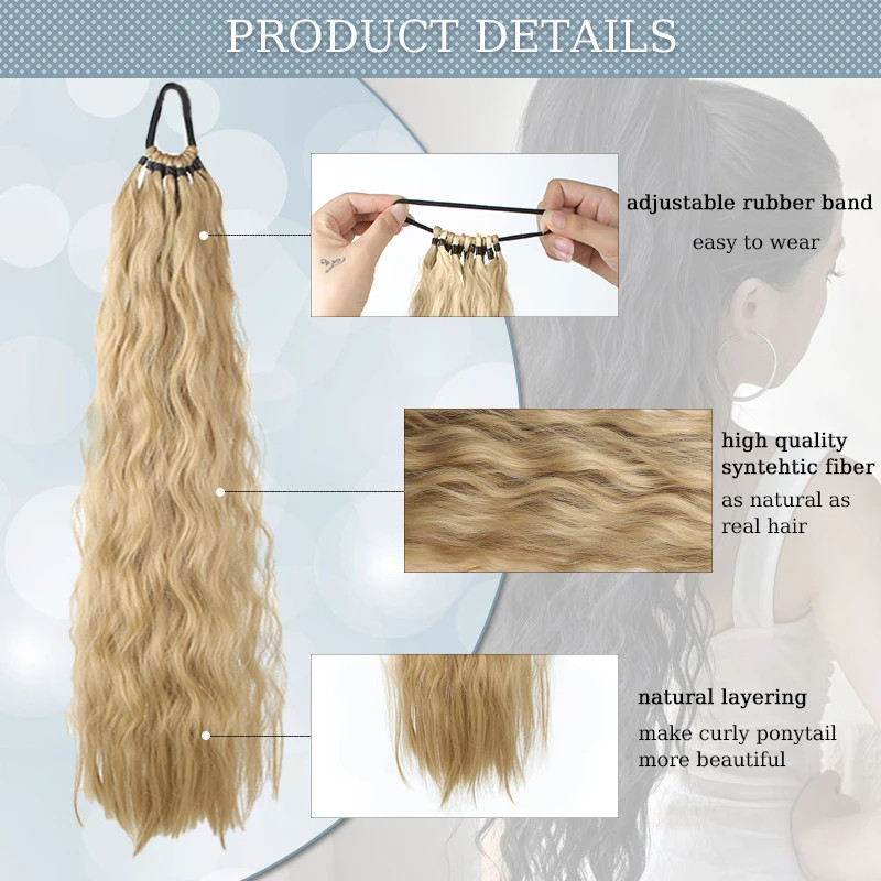 Elastic Tie Synthetic Long Curly Wavy Ponytail Extensions Women Hairpiece Daily