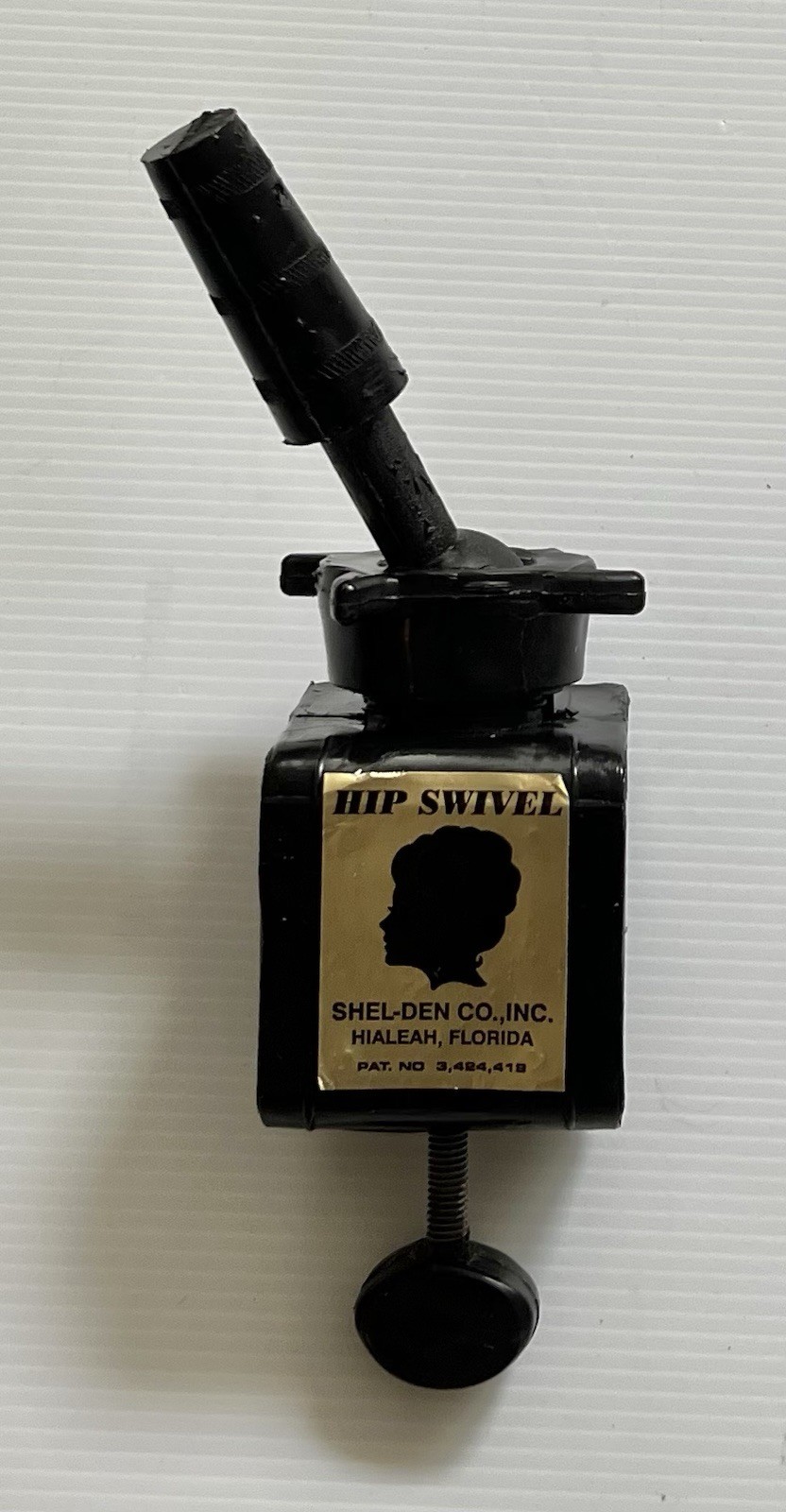 Vintage Hip-Swivel Wig Head Block Holder • Black Plastic • Table Mount Clamp