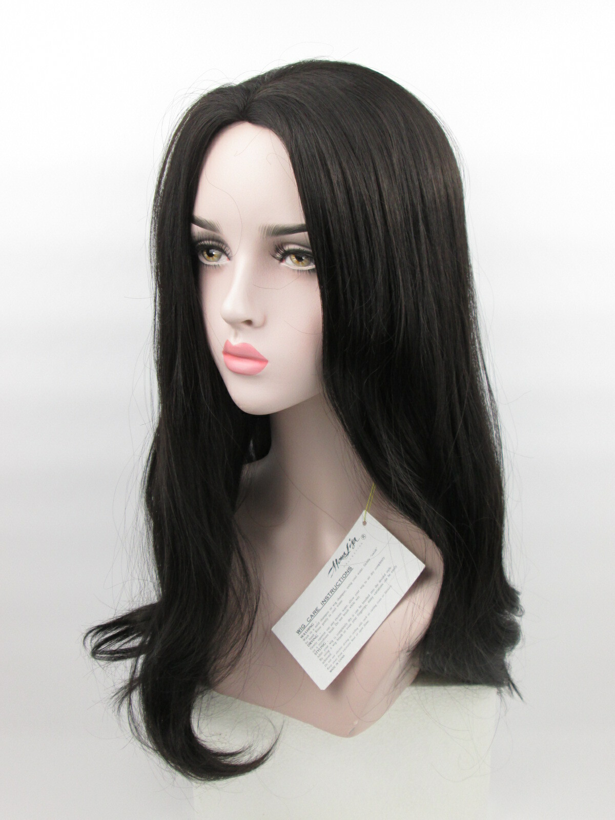 WOMENS LONG STRAIGHT HAIR WIG W/ SOFT CURLS ENDS NO BANGS SKIN TOP CHRISTINE