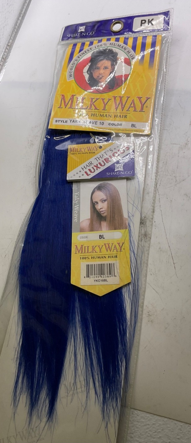Shake-N-Go Milky Way 100% Human Hair Yaky Weave Length: 10″ Color: Blue