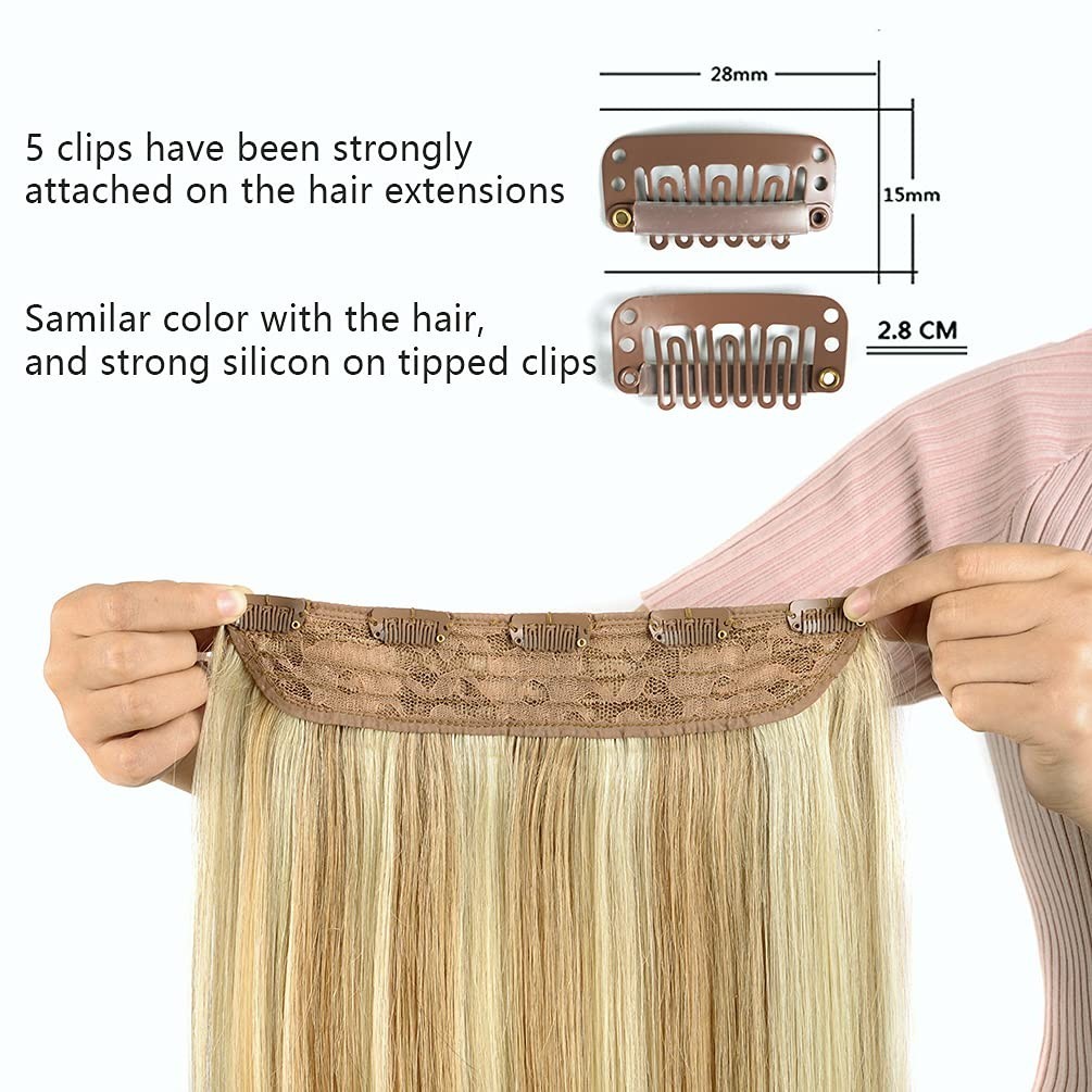 Real Human Hair Clip-In Extensions – 14″ Brown Blonde Highlights, 70g Remy Hair