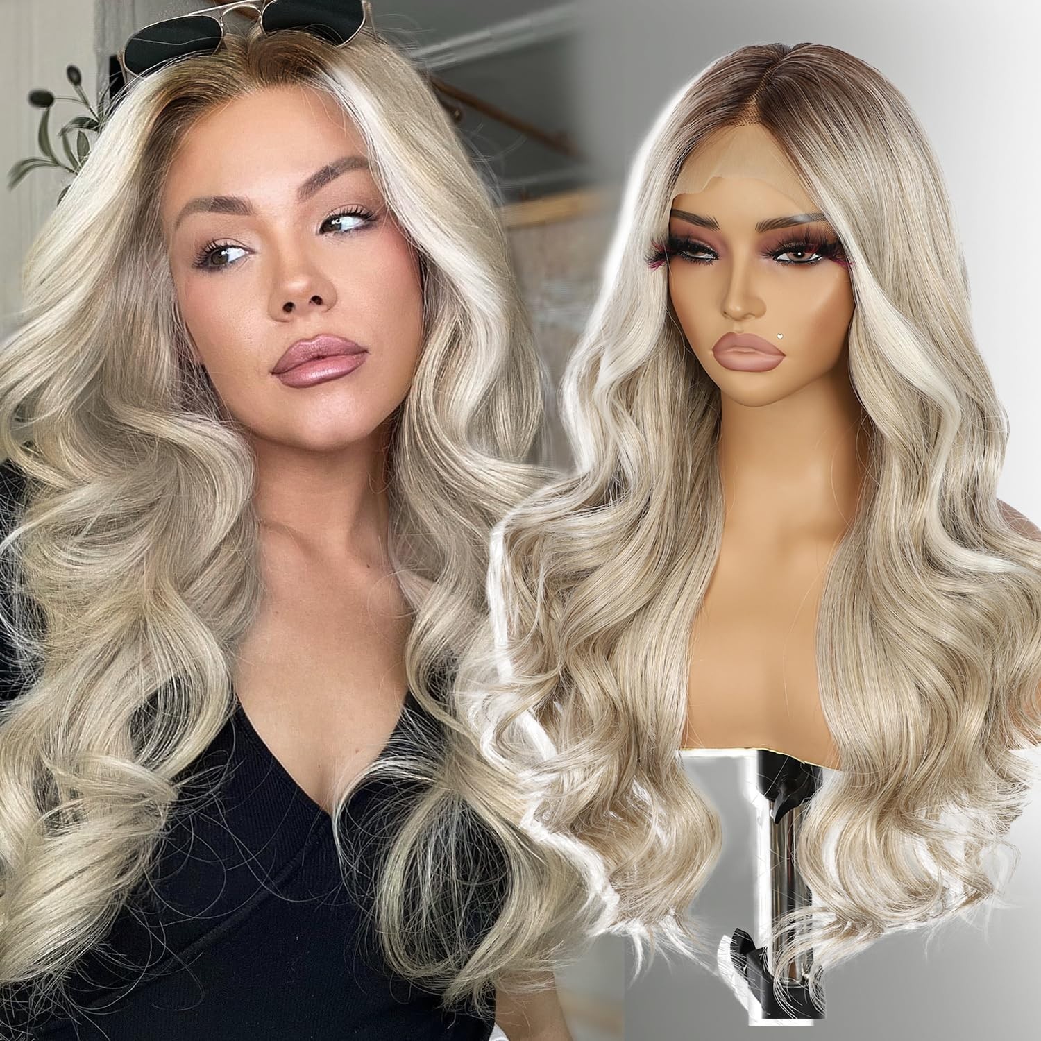 LACE FRONT WIG HUMAN HAIR BLENDED BLONDE BODYWAVE