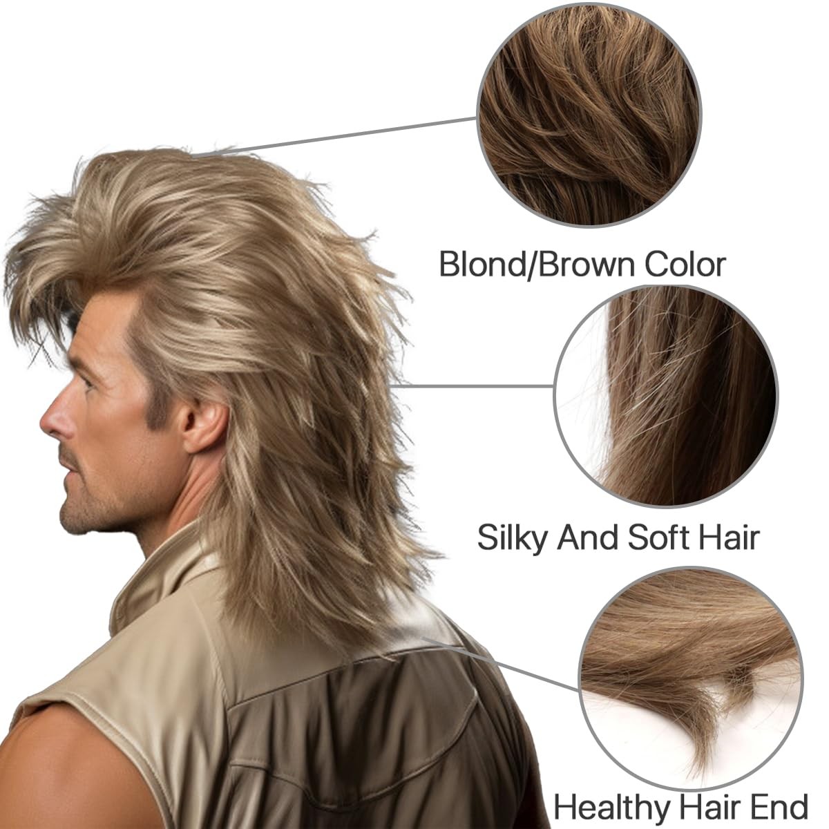 Blonde Mullet wig|Adult Funny Wigs for Men|Pop Rock Wig|Joe Dirt Wig