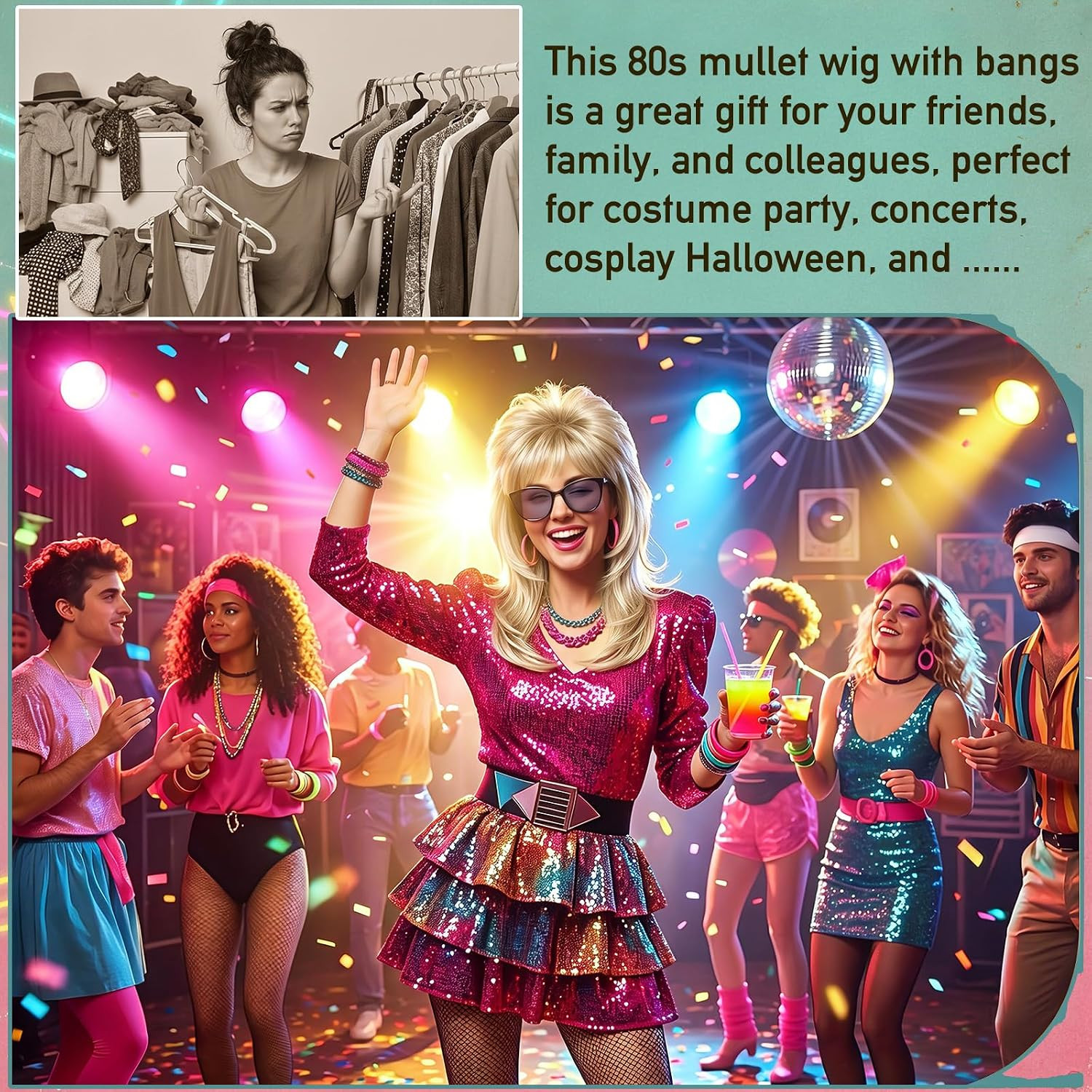 Blonde 80S Mullet Wigs for Women Men, Funny Party Cosplay Wig Layered