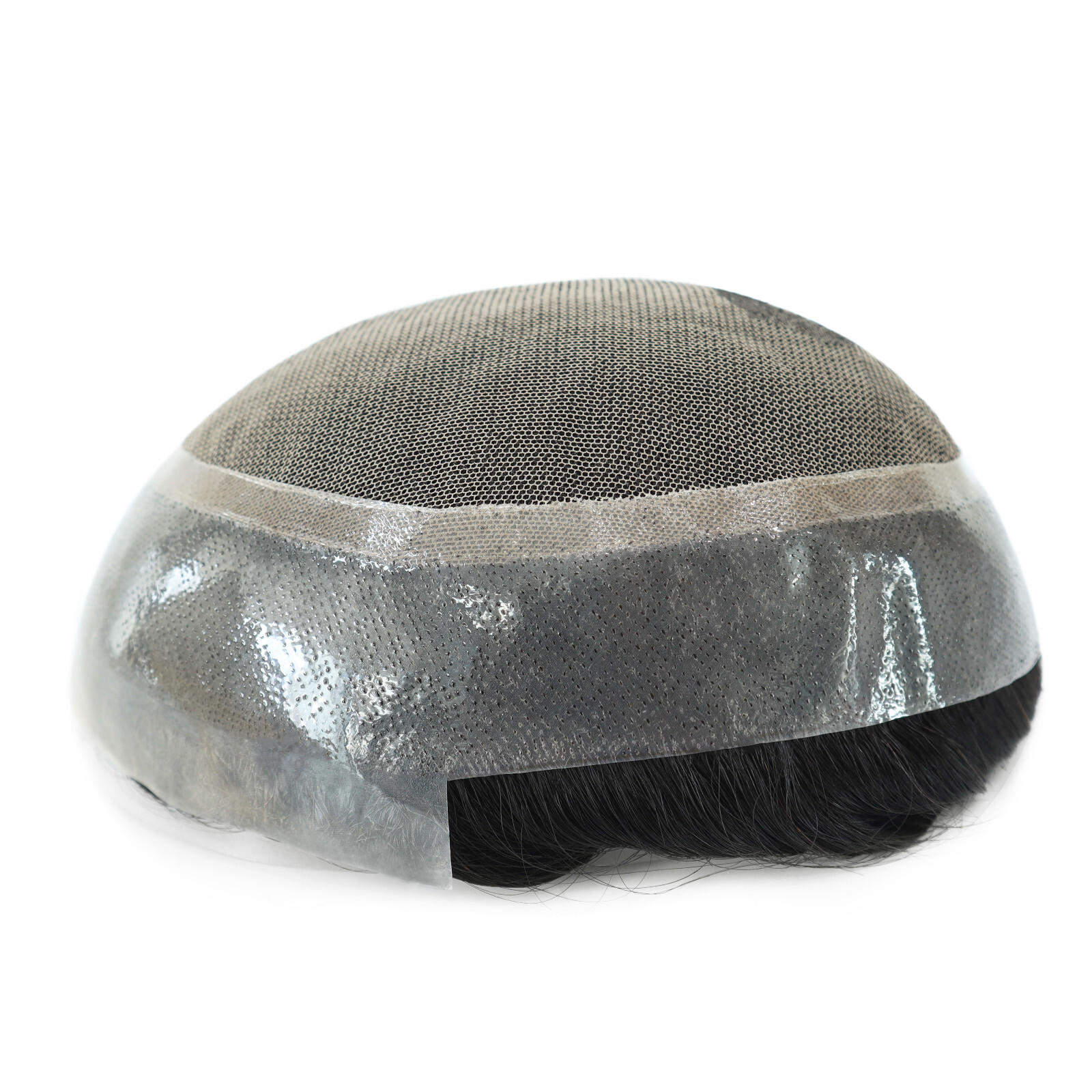 Toupee for MenHuman Hair Replacement System 法国花边聚乙烯皮肤发片 #1B-