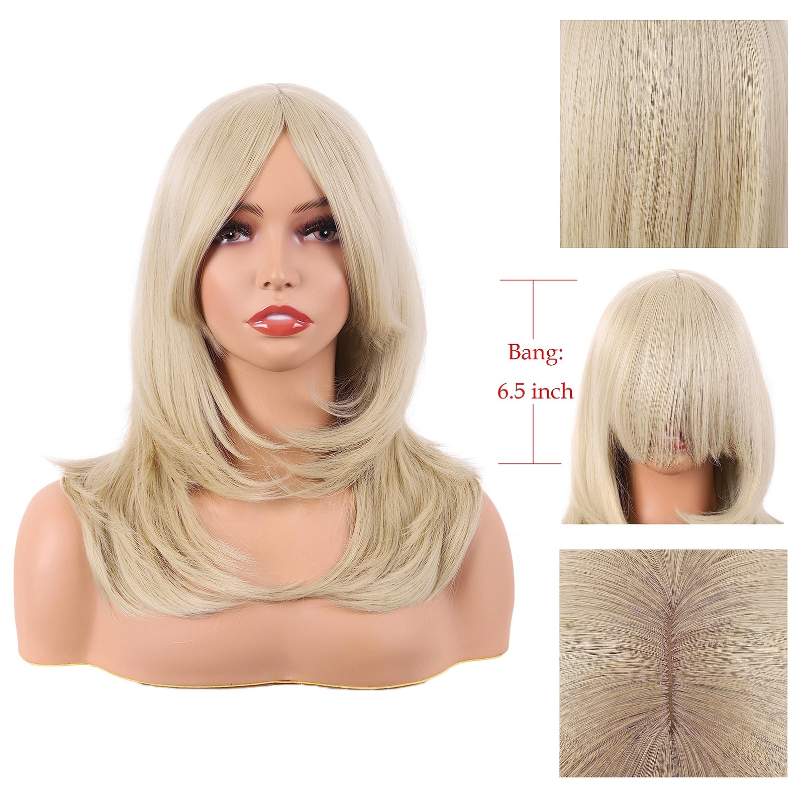 20 Inch/50 cm Long Layered With Bangs Straight Synthetic fiber Shoulder Lengt…