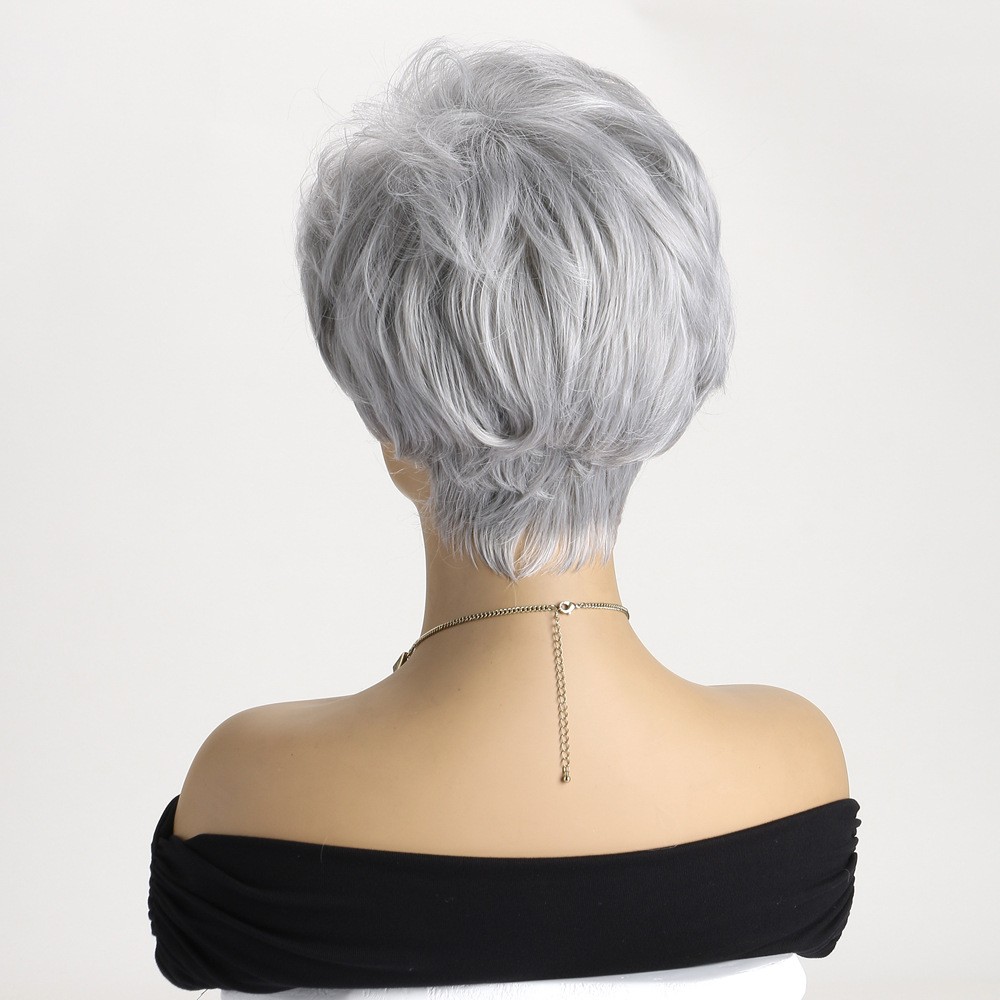 10in Silver Gray Ombre Short Wig for Women Heat Resistant Synthetic Full Party