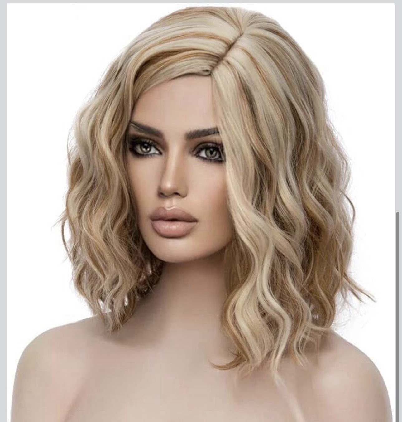 MAGQOO Short Curly Wavy Bob wig, Blonde Brown w/ Side Part, Women Synthetic Hair