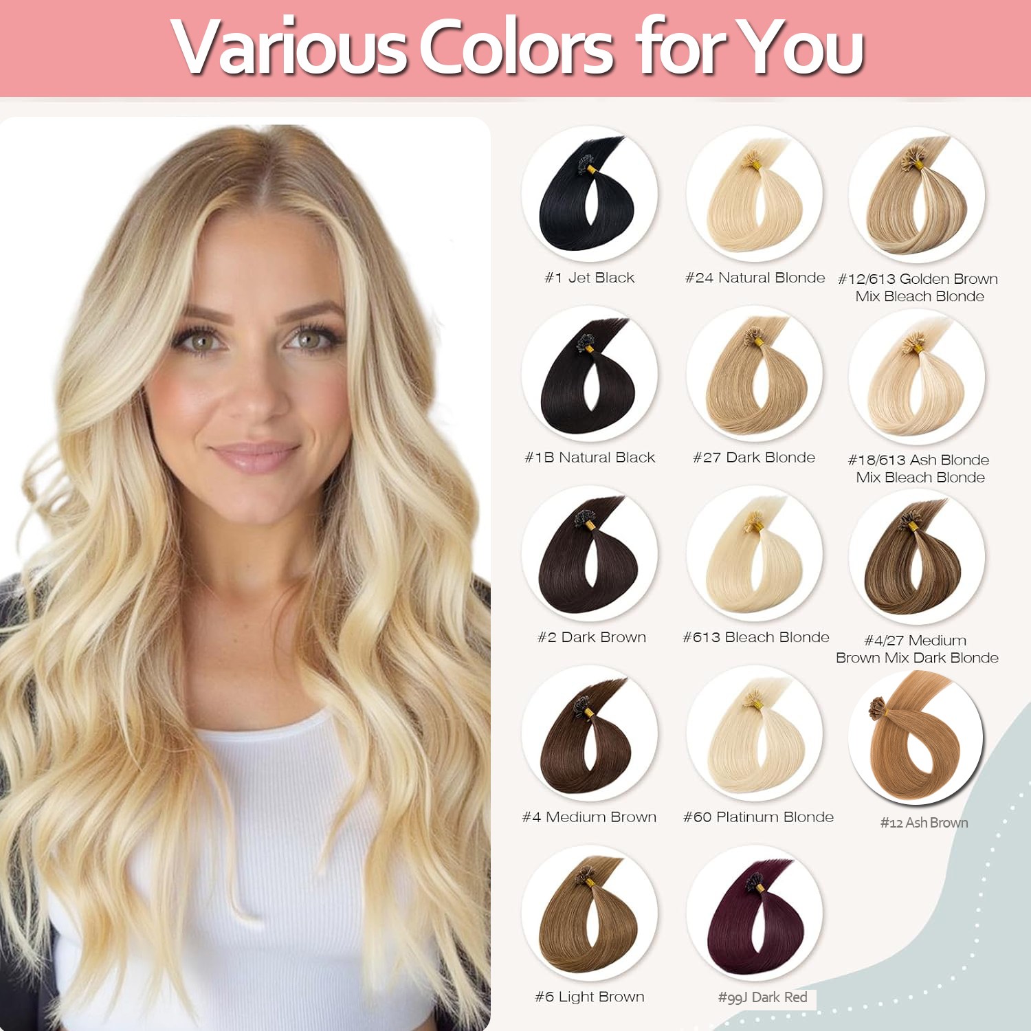 Nail Tip U Tip Hair Extensions Remy Human Hair Pre-Bonded Keratin Glue 50s-300s