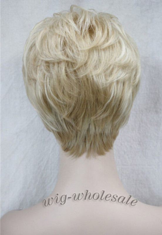 Women Short Wig Bob Pixie Brown Blonde Mix Natural Full Hair Wigs Daily