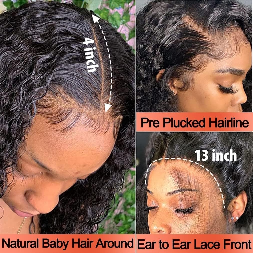 Curly Lace Front Wig Human Hair Pre Plucked for Women Glueless 13×4 Lace Bob Wig