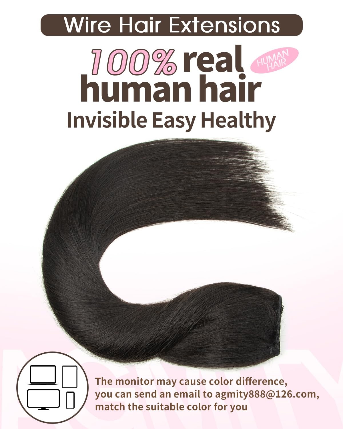 Agmity Wire Hair Extensions Real Human Hair Darkest Brown 70G Invisible