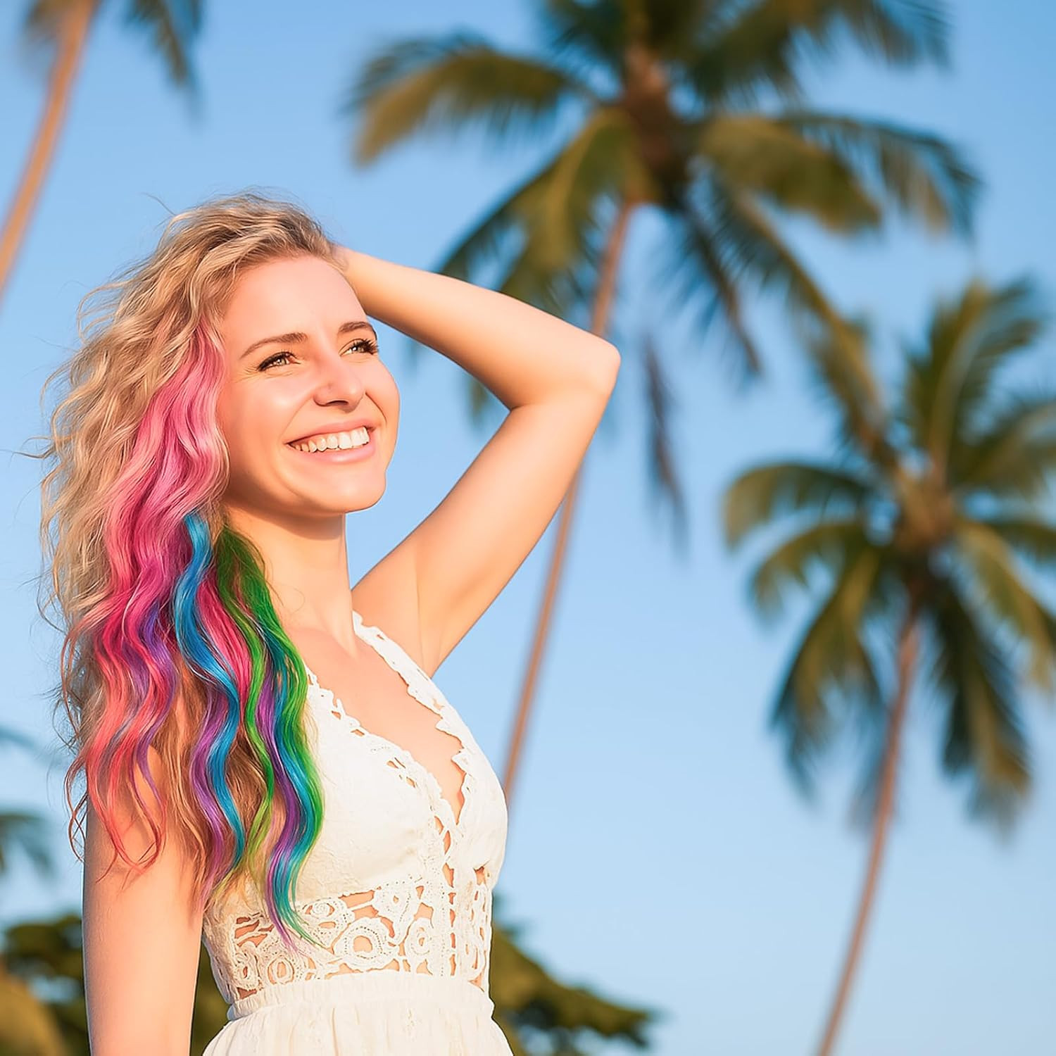 32 PCS Clip in Colored Hair Extensions for Kids, 20 Inches Rainbow Long Straight