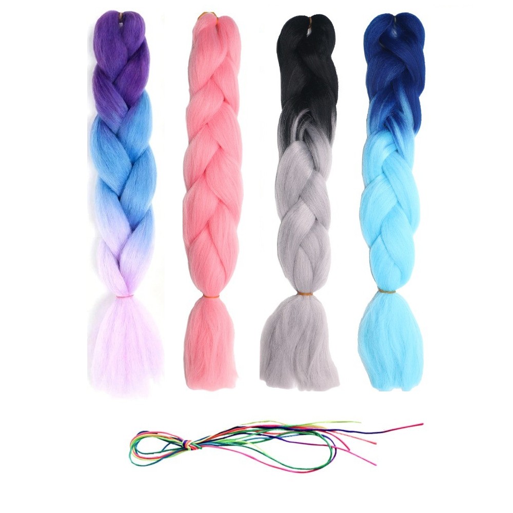 4Pcs 24″ Colored Braiding Hair Extensions + 24Pcs Multi-color Hair Rope Braids