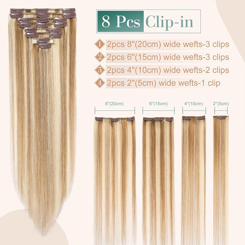 Double Weft 100% Remy Human Hair Extensions Full Head Clip In 8PCS Extra Thick