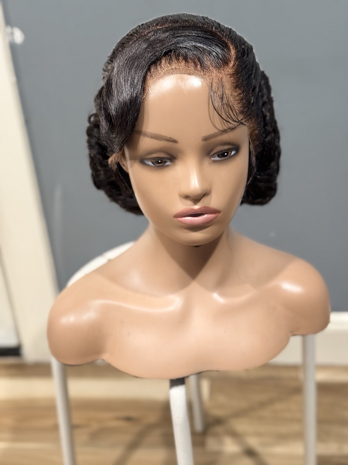 Bridal bun wig. Made on a full lace wig. Black just as pictured