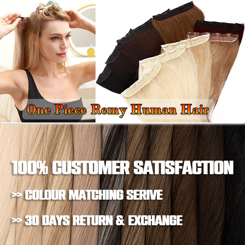 THICK One Piece Clip In 100% Remy Human Hair Extensions Remi 3/4 Full Head Ombre