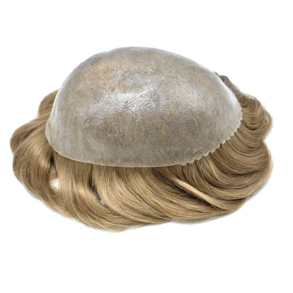 Mens Toupee Human Hair Replacement System Poly Thin Skin Wig Hairpiece