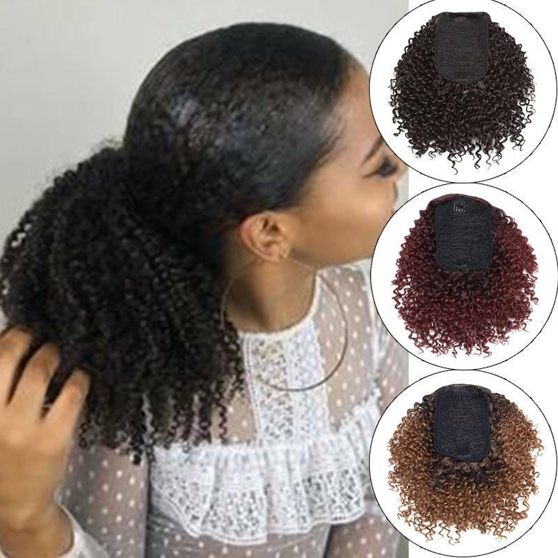 Drawstring Ponytail Kinky Curly Afro Bun Clip In Puff Pony Tail Hair Extension