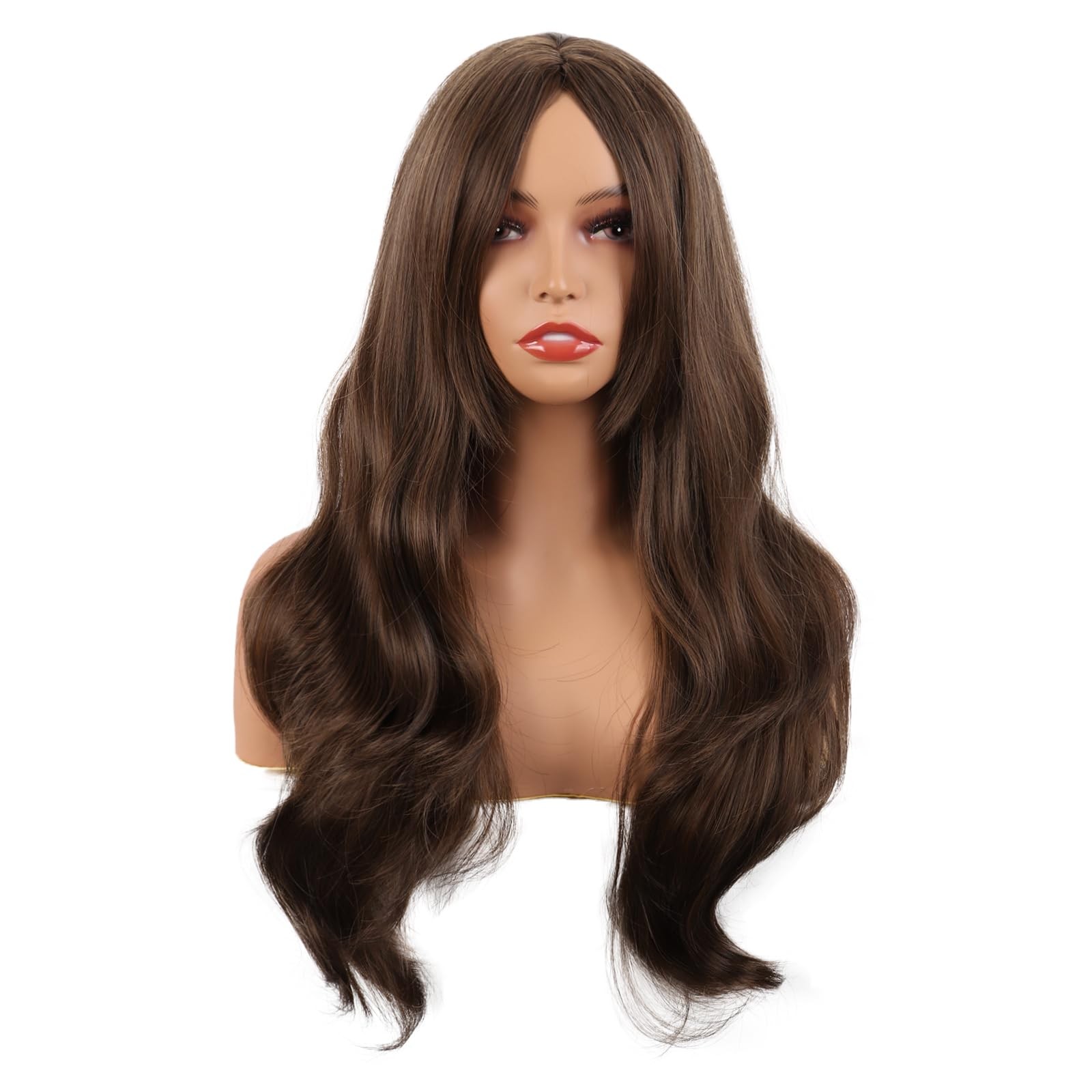26 Inch Fashion Long Layered Side Bangs Wavy Curly Wig, Brown
